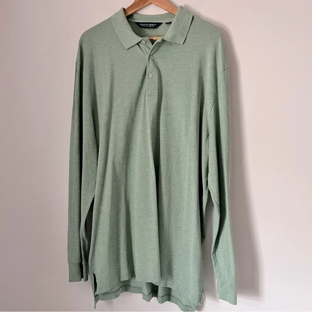 POLO GOLF Ralph Lauren Pima Cotton Long Sleeve 3 Button Polo Shirt Sage Green XL